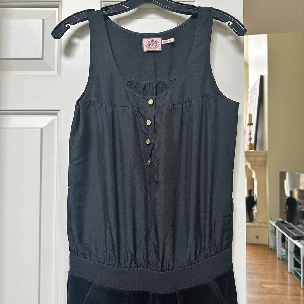 Juicy Couture Black Silk and Velvet Jumpsuit
